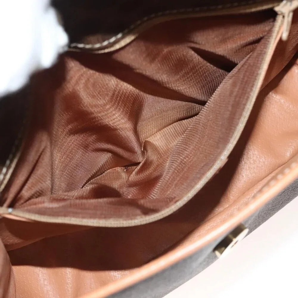 Authentic CELINE Macadam Canvas Shoulder Bag PVC Leather Brown Gold - Picture 3 of 16